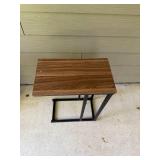 Industrial Style Metal and Wood C-Table Side Table, 24 Inch Tall