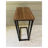 Industrial Style Metal and Wood C-Table Side Table, 24 Inch Tall