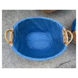 Set of 3 Wicker Baskets with Blue Fabric Liners and Handles