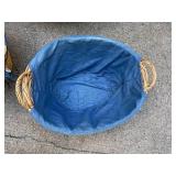 Set of 3 Wicker Baskets with Blue Fabric Liners and Handles