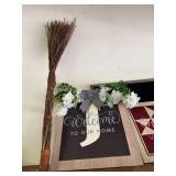 Home Decor Lot with Welcome Sign, Decorative Broom, and Inspirational Plaques