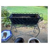 Outdoor Planter Stand with Metal Box, Ceramic Pots, and Mosaic Bird Stepping Stone
