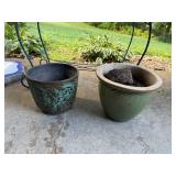 Outdoor Planter Stand with Metal Box, Ceramic Pots, and Mosaic Bird Stepping Stone