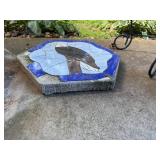 Outdoor Planter Stand with Metal Box, Ceramic Pots, and Mosaic Bird Stepping Stone