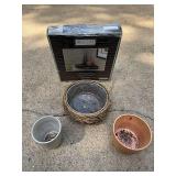 Home Decor Collection: Bracketless Corner Shelf, Planters, Table Lamp, and 5-Arm Candelabra (retailed for $80)