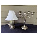 Home Decor Collection: Bracketless Corner Shelf, Planters, Table Lamp, and 5-Arm Candelabra (retailed for $80)