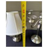 Home Decor Collection: Bracketless Corner Shelf, Planters, Table Lamp, and 5-Arm Candelabra (retailed for $80)