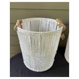 Pair of White Woven Rope Baskets with Handles