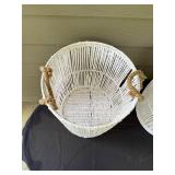 Pair of White Woven Rope Baskets with Handles