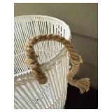 Pair of White Woven Rope Baskets with Handles