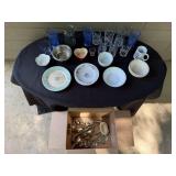 Assorted Kitchenware Collection with Glassware, Bowls, Plates, and Flatware
