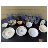 Assorted Kitchenware Collection with Glassware, Bowls, Plates, and Flatware