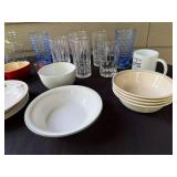 Assorted Kitchenware Collection with Glassware, Bowls, Plates, and Flatware