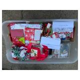 Large Collection of Holiday Gift Bags, Ribbons, and Christmas Accessories in Tote