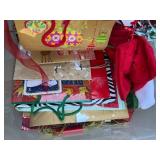 Large Collection of Holiday Gift Bags, Ribbons, and Christmas Accessories in Tote