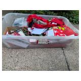 Large Collection of Holiday Gift Bags, Ribbons, and Christmas Accessories in Tote
