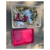 Assorted Christmas Decor and Nativity Set Collection in Storage Tote
