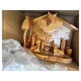 Assorted Christmas Decor and Nativity Set Collection in Storage Tote