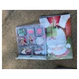 Holiday Decor Lot with Tins, Serving Trays, Gift Tags, and Tabletop Arrangements