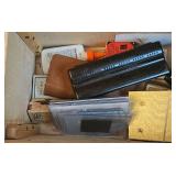 Mixed Game Night and Household Drawer Lot with Cards, Dice, Cribbage Board, and More