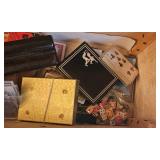 Mixed Game Night and Household Drawer Lot with Cards, Dice, Cribbage Board, and More