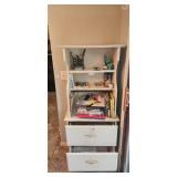White Wooden Hutch Bookcase with Shelves and Drawers, 59x25x12 Inches - shelf contents not included - in separate lots