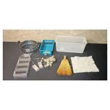 Assorted Household Items Including Storage Baskets, Decorative String Lights, and Accessories