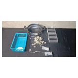 Assorted Household Items Including Storage Baskets, Decorative String Lights, and Accessories