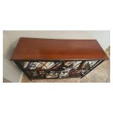 Metal and Wood Bookcase with Scrollwork and Shelves, 32x44x14 Inches - books not included