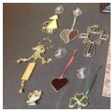 Mixed Lot of Decorative Trinkets, Stained Glass Ornaments, and Wooden Tray