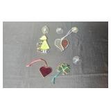 Mixed Lot of Decorative Trinkets, Stained Glass Ornaments, and Wooden Tray