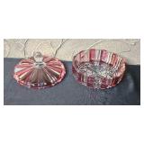 Assorted Crystal and Pink Glassware Lot with Vase, Pitchers, and Lidded Candy Dish