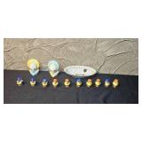 Vintage Porcelain Collection: Royal Tara Ireland Dish, Bonnet Salt and Pepper Shakers, and Bird Figurines