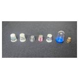 Assorted Vintage Kitchenware Lot with Homer Laughlin Plate, Glass Coasters, Thimbles, and More