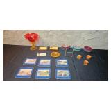 Fenton Amberina Cabbage Rose Compote & Assorted Vintage Glassware, Coasters, Place Cards and Decorative Napkin Rings Collection