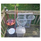 Outdoor Patio Lot with Planters, Yard Tools, Bug Zapper, and Storage Bin