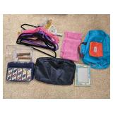 Household Lot with Bags, Towel Set, Hangers, Handles, and Picture Frame