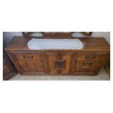 Large Wooden Dresser with Triple Mirror and Drawers, 78x74x19 Inches