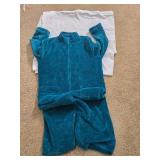 Blue Fleece Pajama Set with Zipper and Pockets