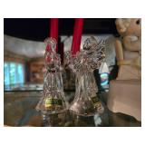 Precious Moments Figurines and Marquis Crystal Angel Candle Holders Set