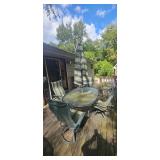 Patio Furniture Set with Glass Table, 4 Swivel Chairs, Bench Glider, Bistro Table, and Umbrella