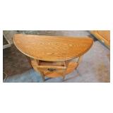 Wooden Half-Moon Entry Table with Drawer and Shelf, 36 Inch Wide