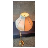 Vintage Brass Swing Arm Floor Lamp with Fabric Shade