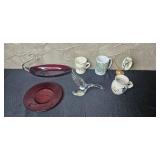 Collection of Mugs, Glassware, and Decorative Items Including Irish Pottery and Art Mug