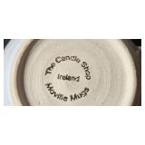 Collection of Mugs, Glassware, and Decorative Items Including Irish Pottery and Art Mug