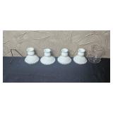 Set of Decorative White Glass Candle Holders with Glass and Metal Stand