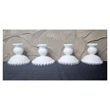 Set of Decorative White Glass Candle Holders with Glass and Metal Stand