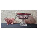 Set of Vintage Glass Pieces - Candle Holders, Compotes, and Bowl