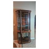 Glass Curio Cabinet with Wood Frame and Mirrored Back, 76x36x15 Inches