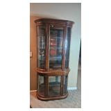 Glass Curio Cabinet with Wood Frame and Mirrored Back, 76x36x15 Inches